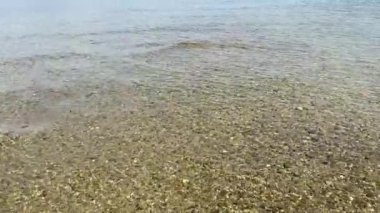 Küçük çakıl taşlarıyla kaplı deniz yatağı, temiz deniz suyu.