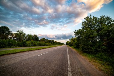 Resmedilmeye değer asfalt bir yol yemyeşil ağaçların arasından süzülür ve gezginleri sakin bir doğal manzaraya davet eder. Macera, seyahat ya da doğa keşfi temaları için mükemmel..