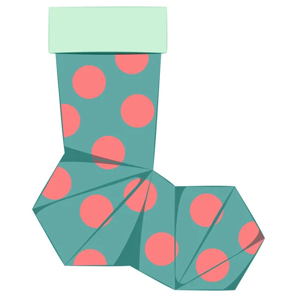 Renk Sürümünde Dekorasyon Vektörü Illüstrasyonu Için Bir Origami Polkadot Çorap — Stok Vektör