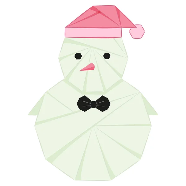 Origami Cute Snowman Folding Paper Style Decoration Vector Illustration Color — Stock Vector