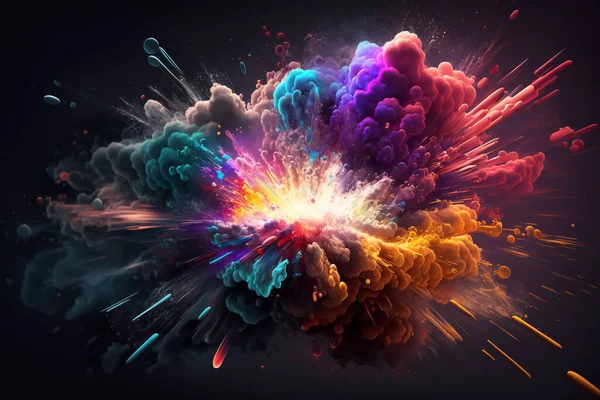 A color explosion of powder. Abstract close-up of dust on the background. Colorful explosion. created using artificial intelligence