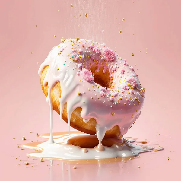 Donut Chocolate Glaze Pink Background — Stock Photo, Image