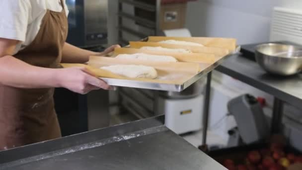Приготувати Щоб Покласти Протовін Сирим Тістом Випічки Хліба Чіабата — стокове відео