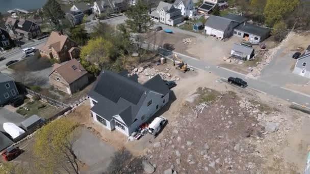 Construção Novas Casas Uma Rua Visão Alta — Vídeo de Stock