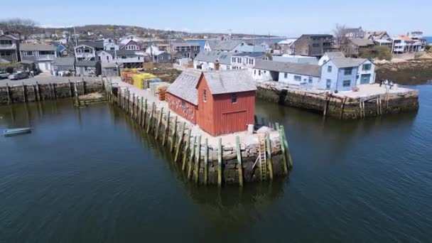 Red Pier Water Buoys Side Moving Drone Footage — Stock Video