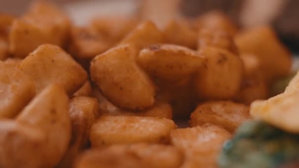 Frukost Hem Pommes Frites Närbild Och — Stockvideo