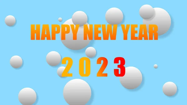 2023 of template blue white sphere background. 2023 happy New Year blue sky background with decoration white sphere on black and white on cover.  winter season and Happy new Year. simple intro