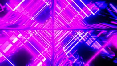 Motion abstract digital square colorful neon background. Street of futuristic digitally generated illustration. Big data computer, network blue neon light. Sci Fi Neon Glowing Lights in dark.