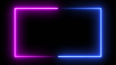 Soyut Neon Hattı illüstrasyonu dikdörtgen mor ve mavi çerçeve. Bilim kurgu metnin için çerçeve. Basit aydınlık neon duvarlı karanlık sahne illüstrasyonu