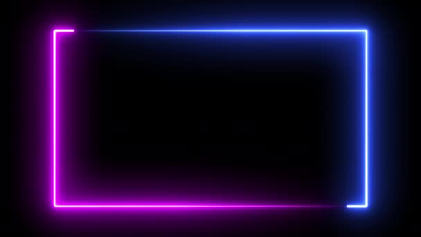 要旨ネオンラインループのイラストは 長方形の紫と青のフレームです あなたのテキストSci Fiのフレーム シンプルなライトネオンウォールダークシーンイラスト — ストック動画