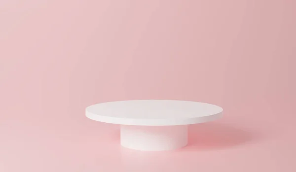 Λευκό Ρεαλιστικό Κύλινδρο Βάθρο Βάθρο Παστέλ Ροζ Φόντο Ημι Κύκλο — Φωτογραφία Αρχείου