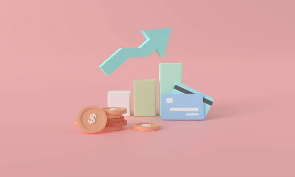 Digital Savings Rendering Credit Card Coins Pastel Pink Background Illustrating —  Fotos de Stock