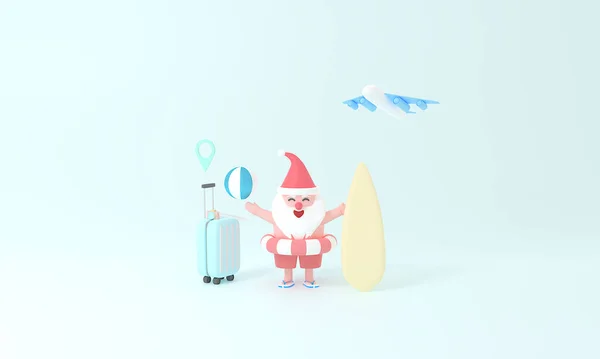Renderelés Mikulás Bőrönd Utazás Magic Nyári Karácsony Foglaljon Repülőjegy Koncepció Stock Fotó