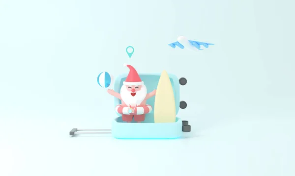 Renderelés Mikulás Bőrönd Utazás Magic Nyári Karácsony Foglaljon Repülőjegy Koncepció Jogdíjmentes Stock Képek