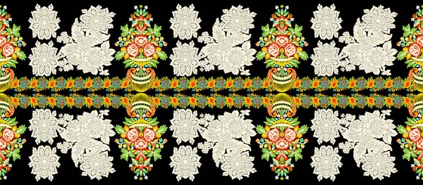 数字纺织品设计与植物学和几何模型及帕斯莱 — 图库照片