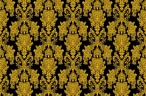 Seamless Damask Wallpaper Pakistani Traditional Pattern Colorful Background Golden Vintage — Stock Vector