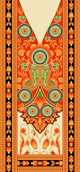 Vacker Etnisk Gräns Och Blommor Och Textil Digitala Motiv Paisley — Stock vektor