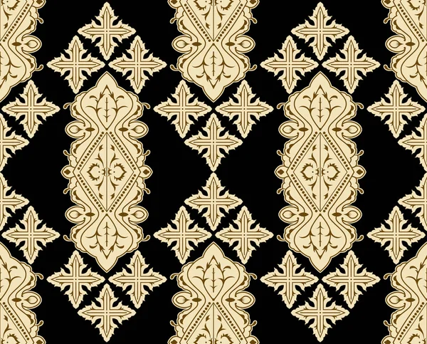 Ikat Ornamento Folclore Geométrico Padrão Damasco Vetorial Oriental Arte Antiga — Vetor de Stock