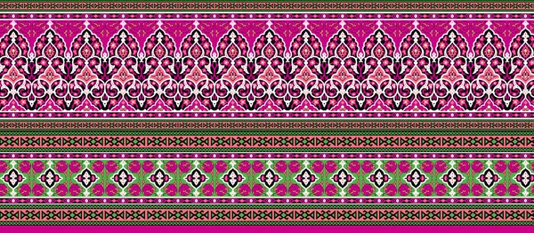 漂亮花束 几何边界无缝 民族风格的数字纺织品设计 — 图库照片