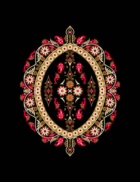 木乃伊艺术品 巴基斯坦传统的古代黄金边疆 传统的Mughal Motif幻想之花 美丽的数码纺织植物的新创作主题 — 图库照片