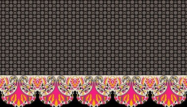 Vertical boho hand drawn paisley seamless border print. Vector damask, floral and stripe elements. Seamless paisley horizontal border tile.