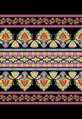 Seamless floral vector motif border design. all over geometrical border vector paisley pattern on brown background.