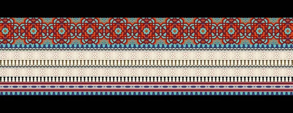 Morocco Seamless Border. Traditional Islamic Design. Mosque decoration element. Traditional Ottoman Iznik Seamless Border. Islamic Floral Design. Red, Blue, Cyan on Beige.