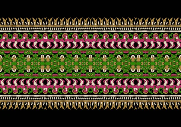 Formas Geométricas Étnicas Tradicionales Borde Arte Mughal Barroco Flores Múltiples — Foto de Stock