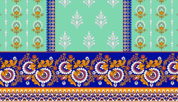 Motif Design Textile Numérique Avec Bordure Géométrique Décoration Style Ethnique — Photo