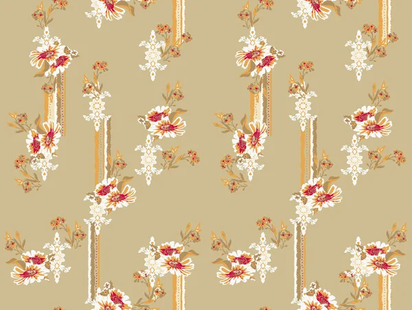 Seamless Vintage Ethnic Pattern Flowers Folkloric Branches Fabric Motif Texture — Stock Photo, Image