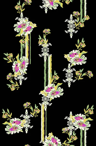 Etnikai Törzsi Levelek Orchidea Virágok Zökkenőmentes Motívum Minta Illusztráció Folklorikus — Stock Fotó