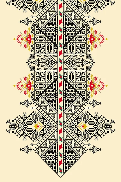 青い背景に美しい花のネックライン刺繍 幾何学的な民族東洋のパターンの伝統 アステカスタイル抽象的なイラスト — ストック写真