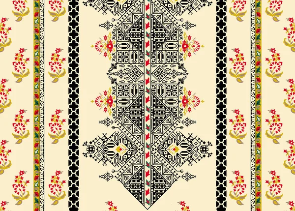 Textil Digitális Design Motívum Minta Dekoráció Határ Mughal Paisley Absztrakt — Stock Fotó