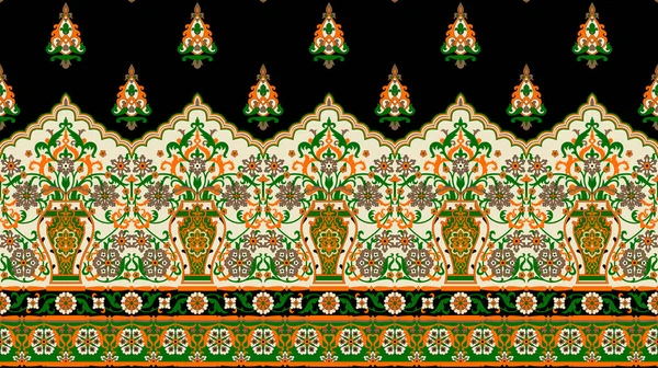 Hermoso Digital Textil Diseñar Botánico Motivo Blanco Negro Envoltura Étnica —  Fotos de Stock