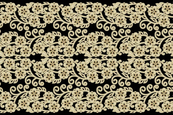 Patrón Floral Sin Costura Oro Fondo Abstracto Floral Vector Negro —  Fotos de Stock