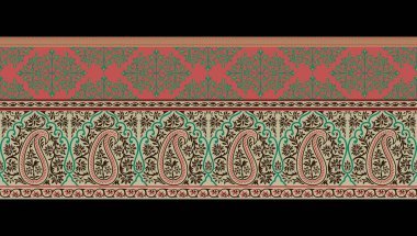 Geleneksel stil tasarımlı renkli çiçek deseni, paisleylerin ve kenarların İran deseni, giyim tekstili ve duvar kağıdı tasarımı için uygun.