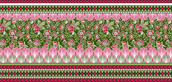 Bela Mão Desenhada Têxtil Cor Bordas Cheias Desenho — Fotografia de Stock
