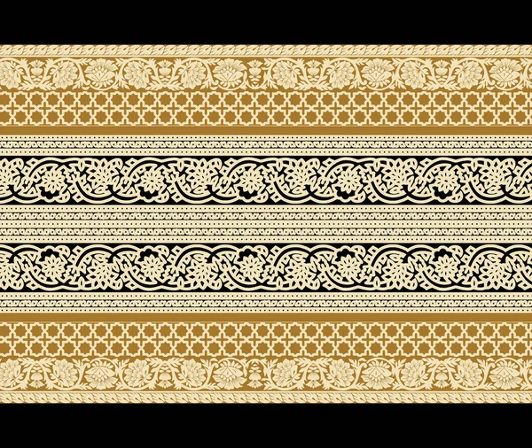 Naadloos Patroon Met Etnische Randen Bloemen Floral Illustration Aziatische Textiel — Stockfoto