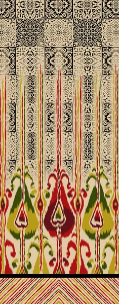 茶色の背景にタイのイカットペイズリー刺繍 幾何学的な東洋のシームレスなパターンの伝統 Aztecスタイルの抽象的なテクスチャ ファブリック サロン 印刷のためのデザイン — ストック写真