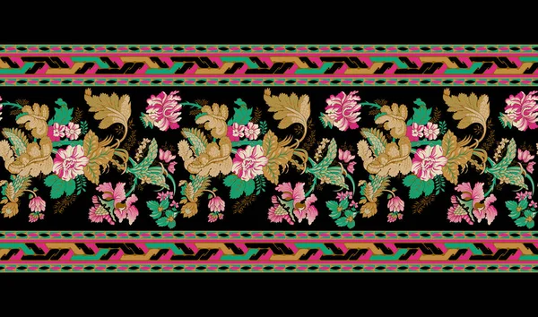 Textile Digital Design Mughal Motif Ikat Ethnic Set Damask Pattern — 图库照片