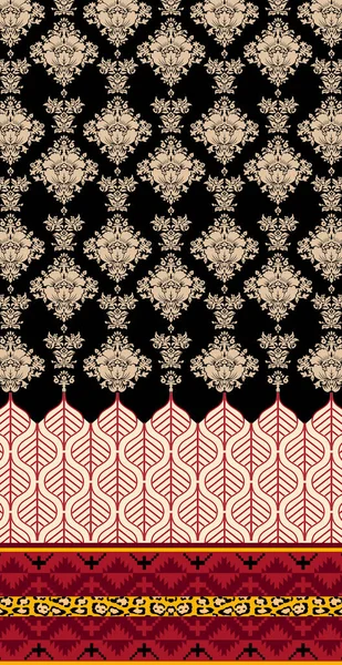 Traditional Ethnic Geometric Shapes Border Baroque Multi Flower Seamless Pattern — ストック写真