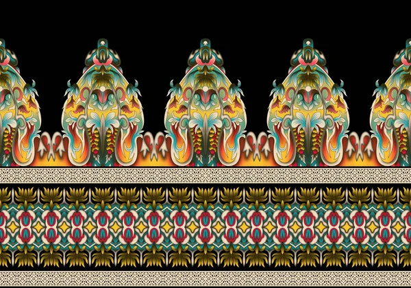 Nahtloses Florales Randdesign Stammesgrenze Mit Geometrischen Formen — Stockfoto