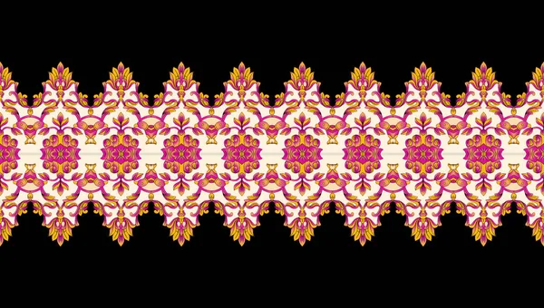 漂亮花束 几何边界无缝 民族风格的数字纺织品设计 — 图库照片