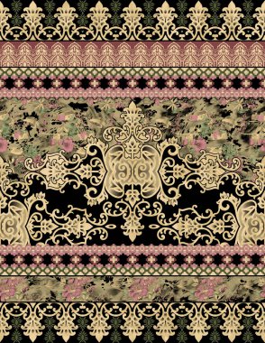 border digital textile flowers and different element baroque style unique and base pattern .Composition manual