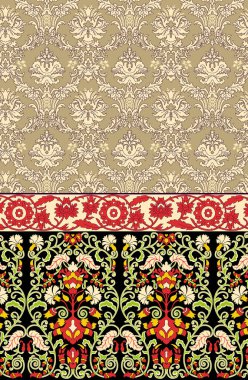 desenli desenli desenli çiçek deseni ve Hint çiçeği motifleri. tekstil ve dekorasyon için damasyon biçimi