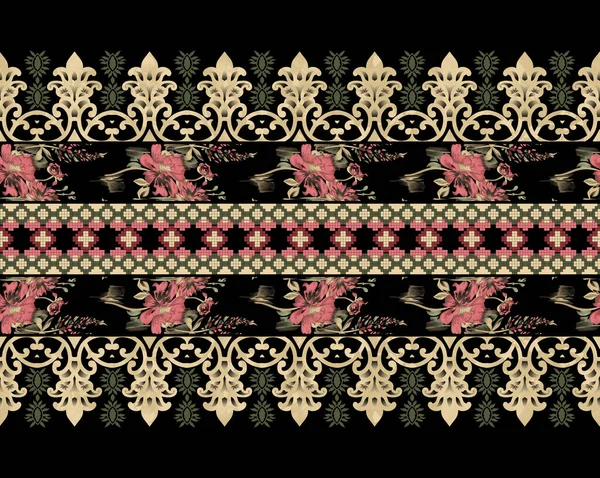 Красивый Геометрический Орнамент Этнический Дизайн Границы Рисунка Ручной Работы Акварелью — стоковое фото