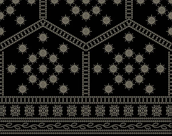 Black and white Asian border design.Seamless pattern in patchwork style. Embroidered print for carpet, textile, wallpaper, wrapping paper. Ethnic and tribal motifs. Handwork.