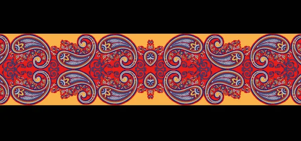 Ethnic Geometric Shapes Border Baroque Multi Flower Seamless Pattern Paisley — Photo