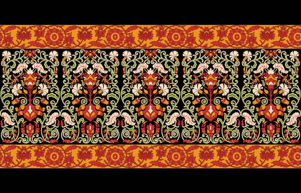 Fantasy Flowers Retro Vintage Jacobean Embroidery Style Border Line Seamless — Stock Photo, Image