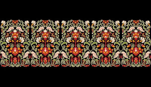 Seamless Pattern Ethnic Borders Flowers Floral Illustration Asian Textile Ethnic — Stock Photo, Image